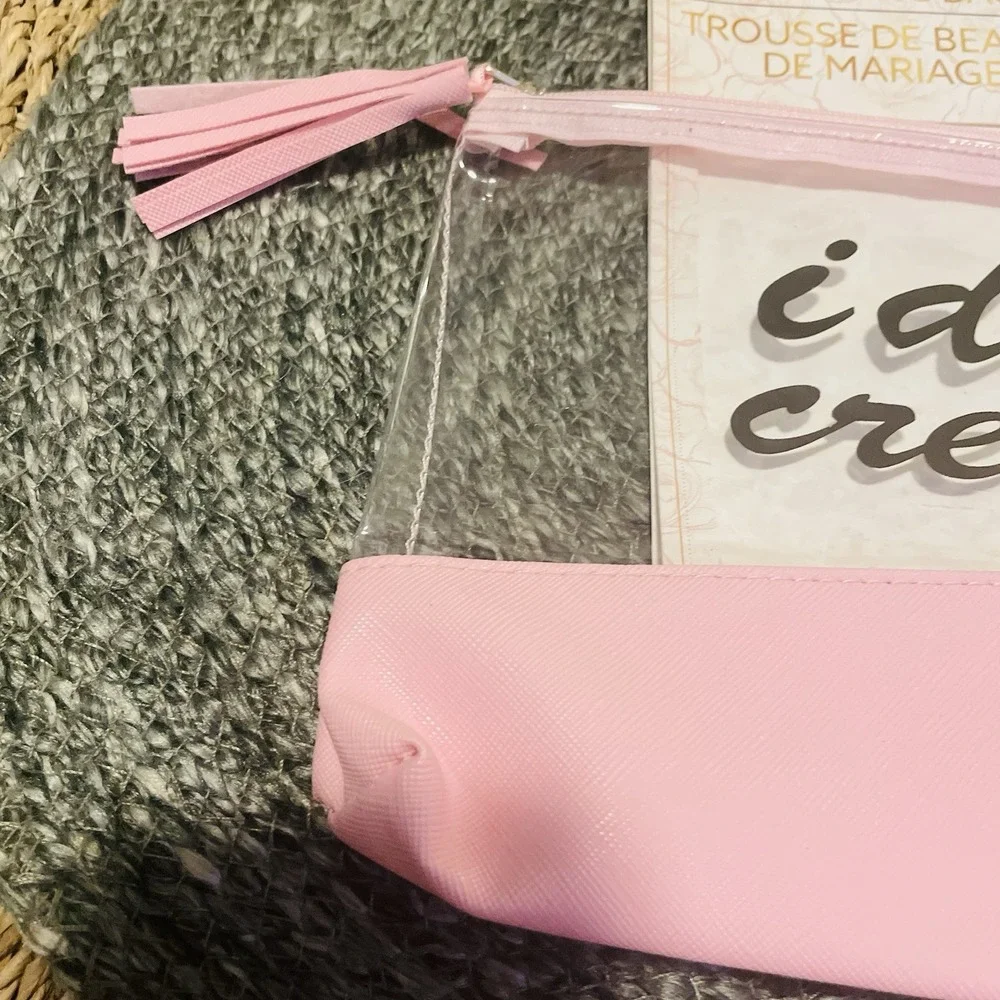 ✅I Do Crew Wedding Cosmetic Bag Pink Clear Tassel Bridesmaid Gift New #️⃣0836